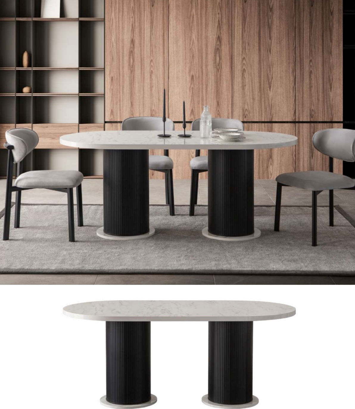 Marble Design Black Oval Dining Table