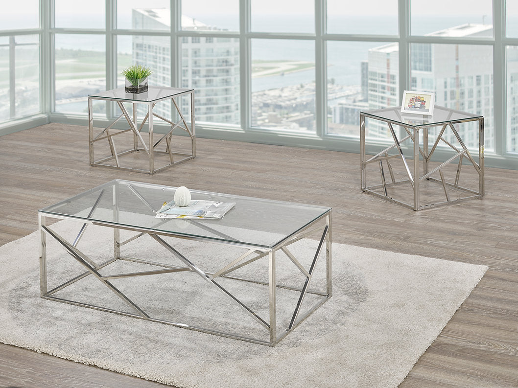 Silver Glass Coffee Table Set