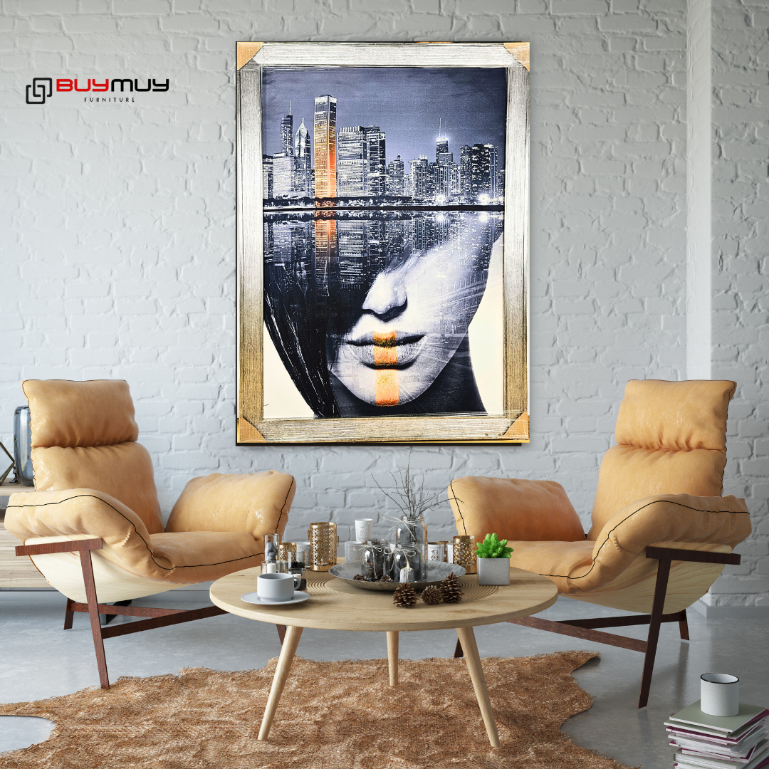 City theme painting with frame and sparkle