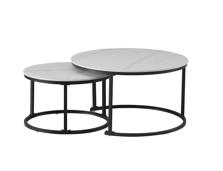 Sintered Stone Snowy White Marble Top With Black Steel Base