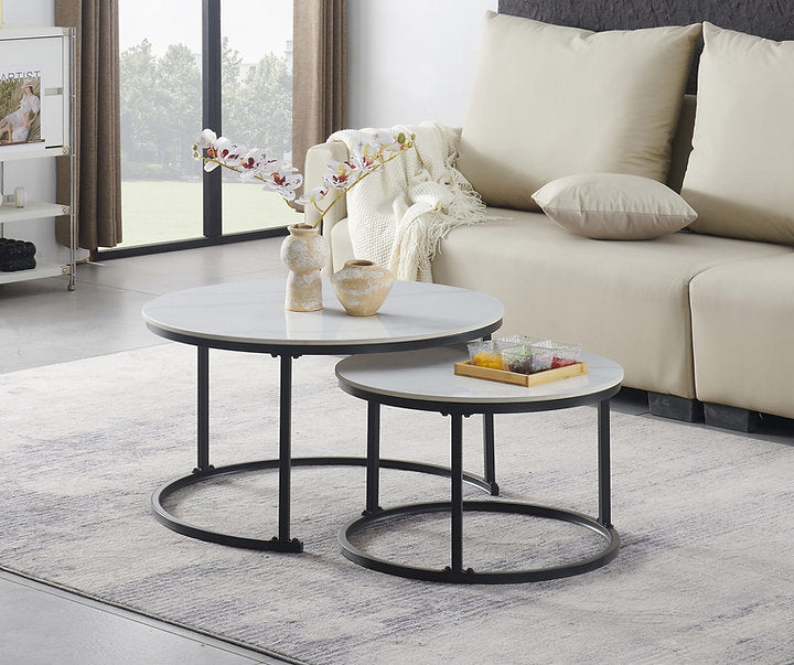 Sintered Stone Snowy White Marble Top With Black Steel Base