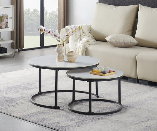 Sintered Stone Snowy White Marble Top With Black Steel Base