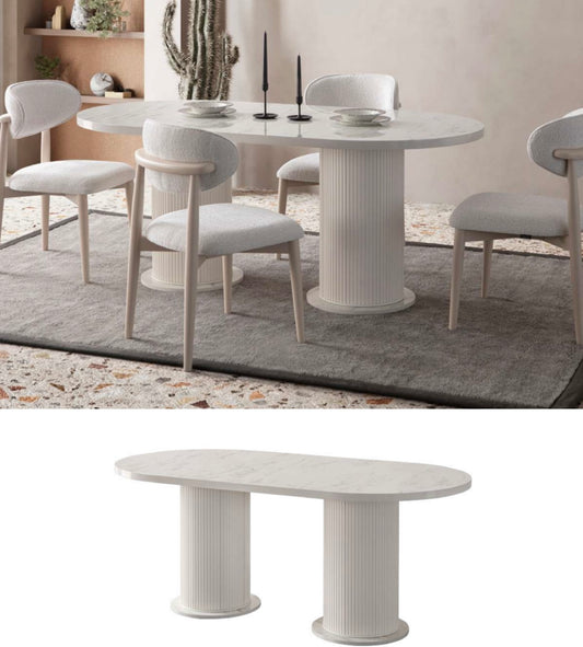 Marble Design White Oval Dining Table