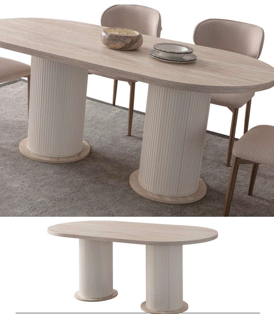 Travertine Design White Oval Dining Table