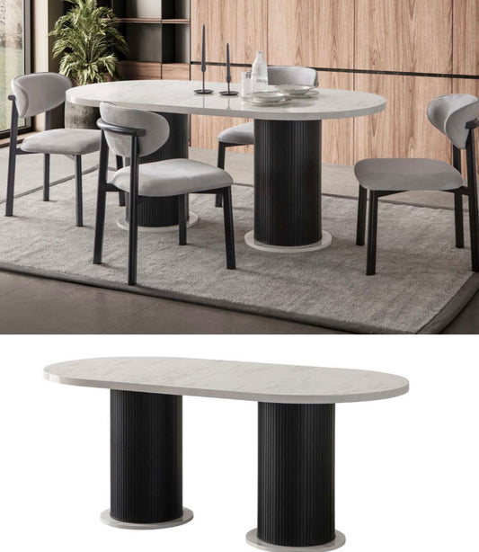 Marble Design Black Oval Dining Table