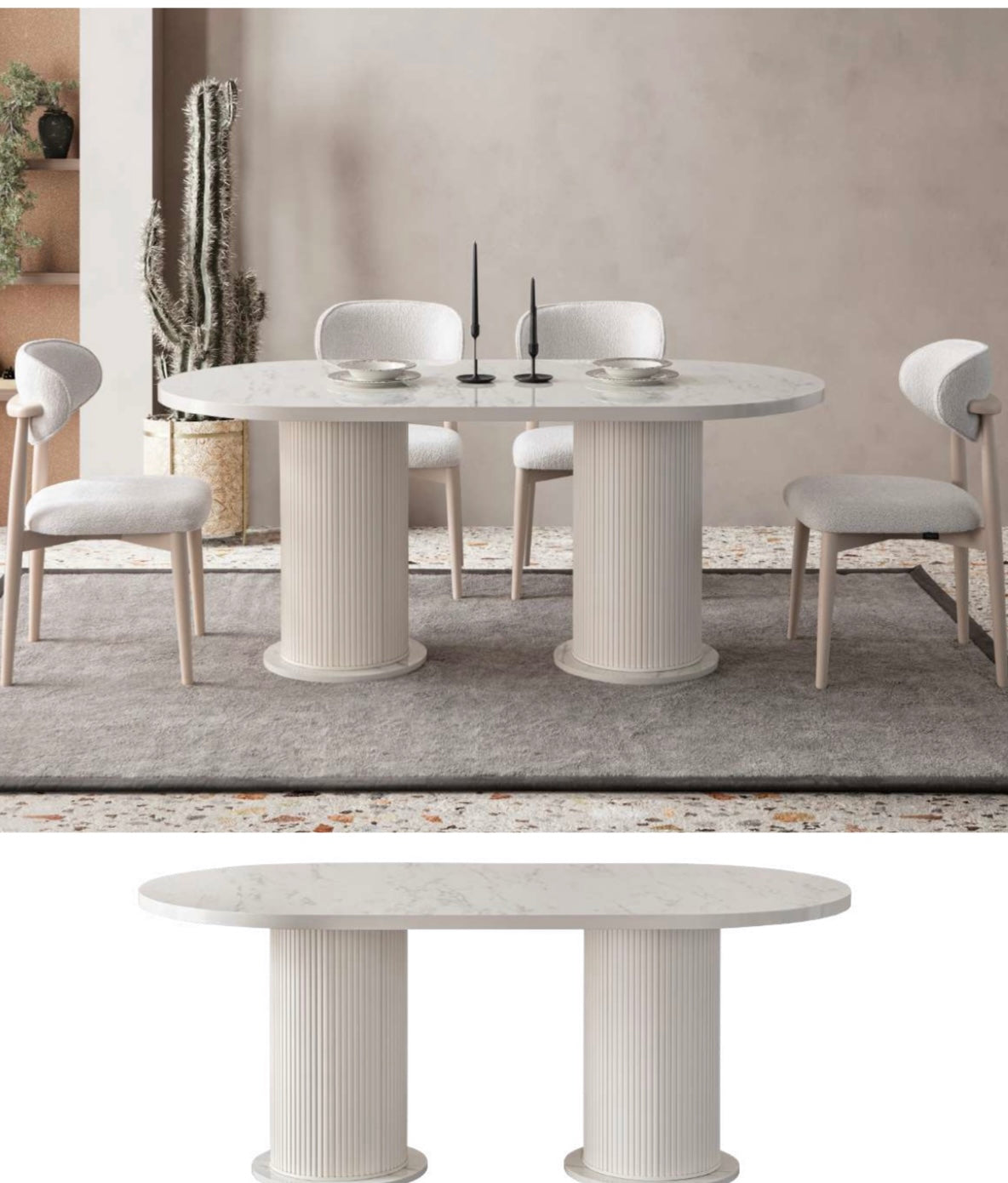 Marble Design White Oval Dining Table