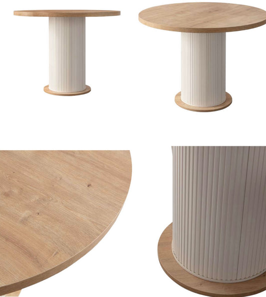 White and Wood Round Dining Table - for 4