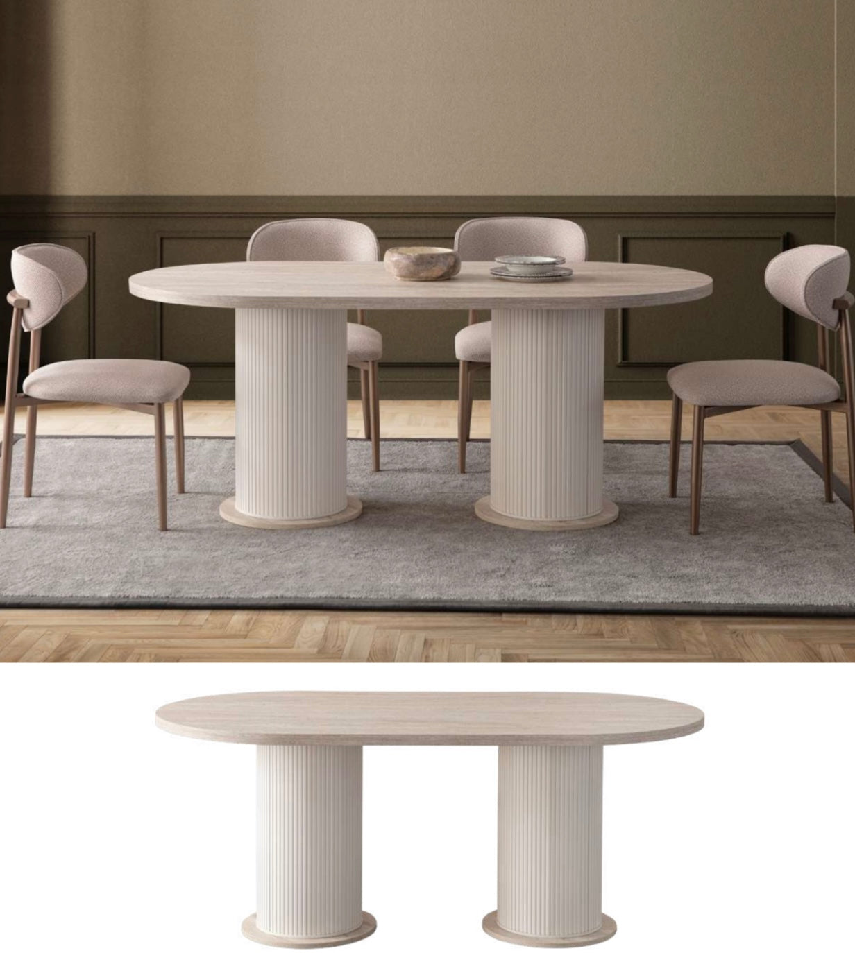 Travertine Design White Oval Dining Table