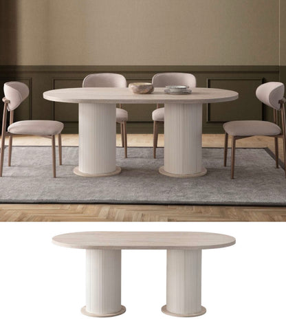 Travertine Design White Oval Dining Table