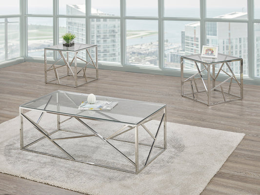 Silver Glass Coffee Table Set
