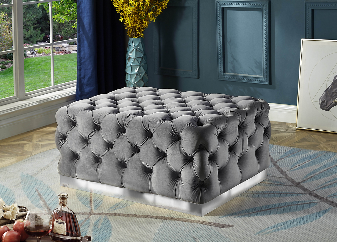 Grey Velvet Ottoman