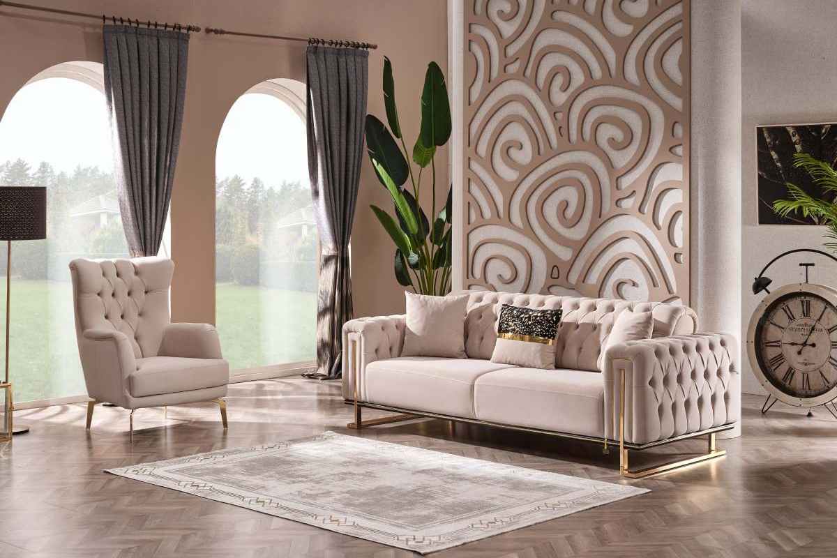 Dreams Beige & Gold Sofa Set