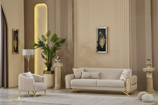 Royal Dark Gray & Beige Sofa Set