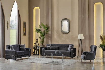 Royal Dark Gray & Beige Sofa Set